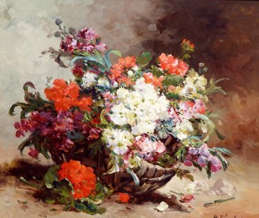 Photo of "SUMMER FLOWERS ARRANGED IN A BASKET" by EUGENE-HENRI CAUCHOIS