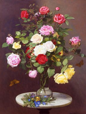 Photo of "A STILL LIFE WITH ROSES IN A GLASS VASE" by OTTO DIDRIK OTTESEN