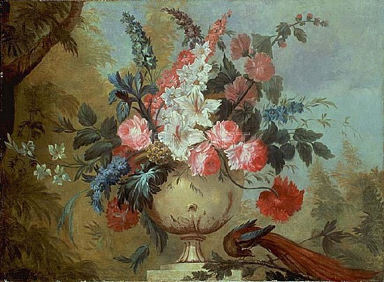 Photo of "A STILL LIFE OF EXOTIC FLOWERS IN AN URN" by  ANONYMOUS