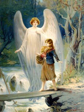 Photo of "THE GUARDIAN ANGEL AT THE BRIDGE" by GERMAN C.1880 ANONYMOUS