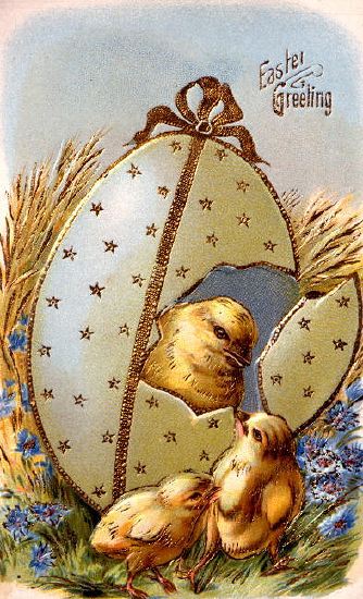 Photo of "EASTER GREETING (THREE CHICKS WITH EGG)" by  ANONYMOUS