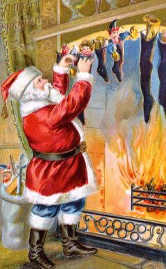 Photo of "FATHER CHRISTMAS FILLING THE STOCKINGS" by  ANONYMOUS