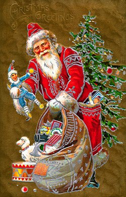 Photo of "LOTS OF TOYS IN SANTAS SACK (GOLD BACKGROUND)" by  ANONYMOUS