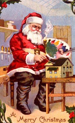 Photo of "SANTA CLAUS PAINTING THE DOLLS HOUSE" by  ANONYMOUS